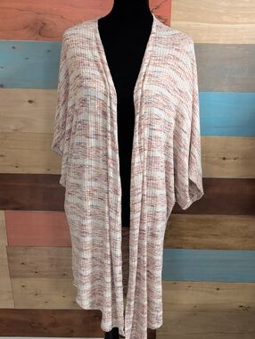 C Cream Multicolor Open-Front Lightweight Cardigan